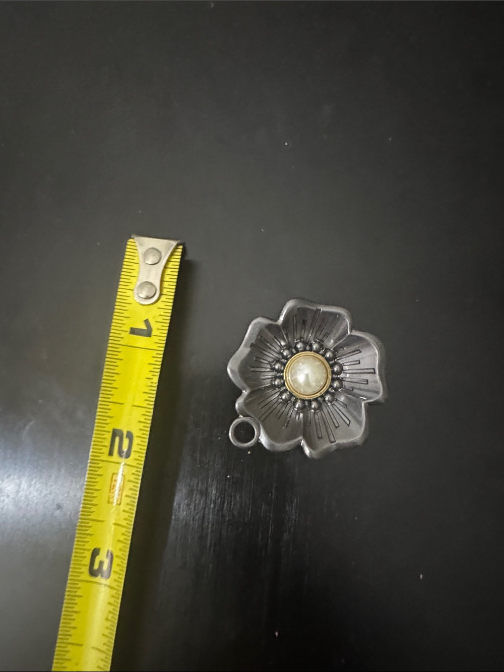 Coach Gunmetal Tea Rose Charm with Faux Pearl Center - Picture 3 of 3